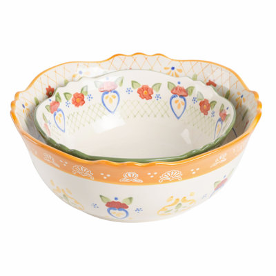 Alcott Hill Hand Painted Tierra Mix And Match Dinnerware Set, 2-Piece Serving Bowl Set (10" & 7.8"), Assorted