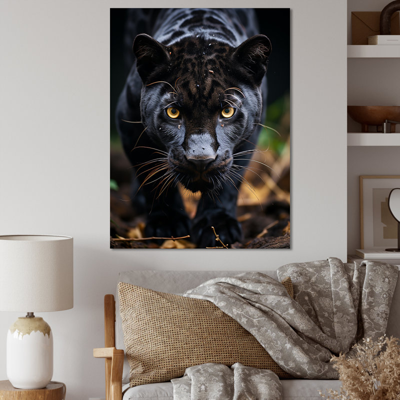 «Black White Animal Panther Portrait II», reproduction sur toile, H 20 po x l 12 po x P 1 po, Toile tendue