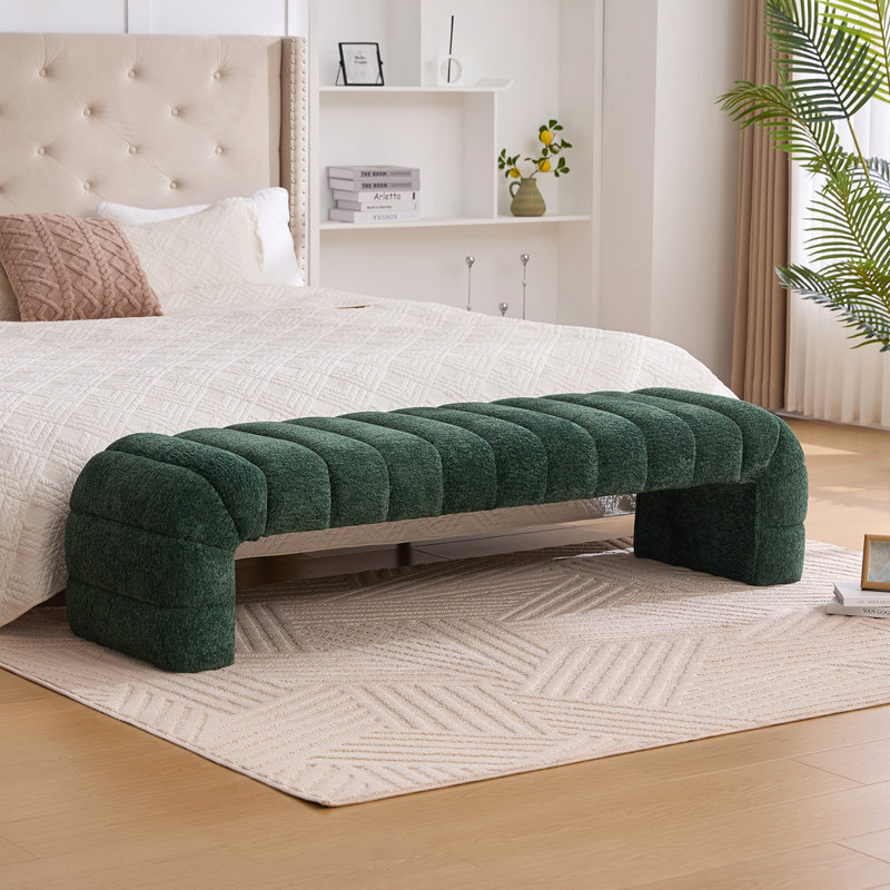 Lewis 69.7" Chenille Upholstered Armless Bench with Channel Tufting, Green