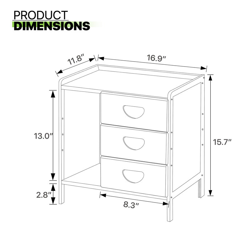 Table de chevet en bois massif avec 3 tiroirs coulissants Okley