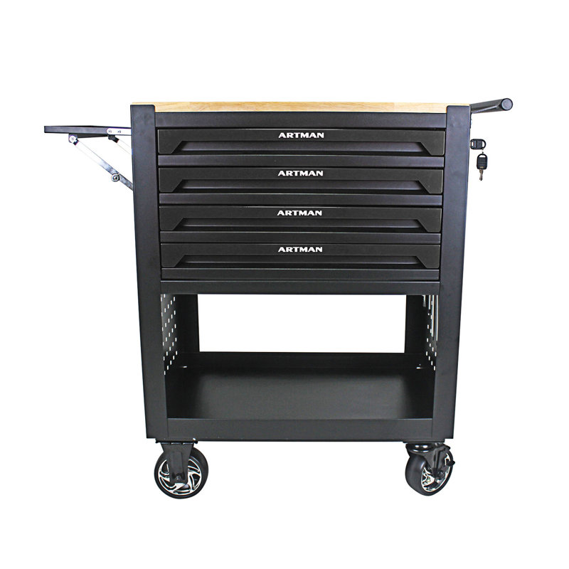 Chariot à outils multifonctionnel 4 tiroirs, armoire d'entrée, armoire de rangement à roulettes, Noir, noir, noir, noir