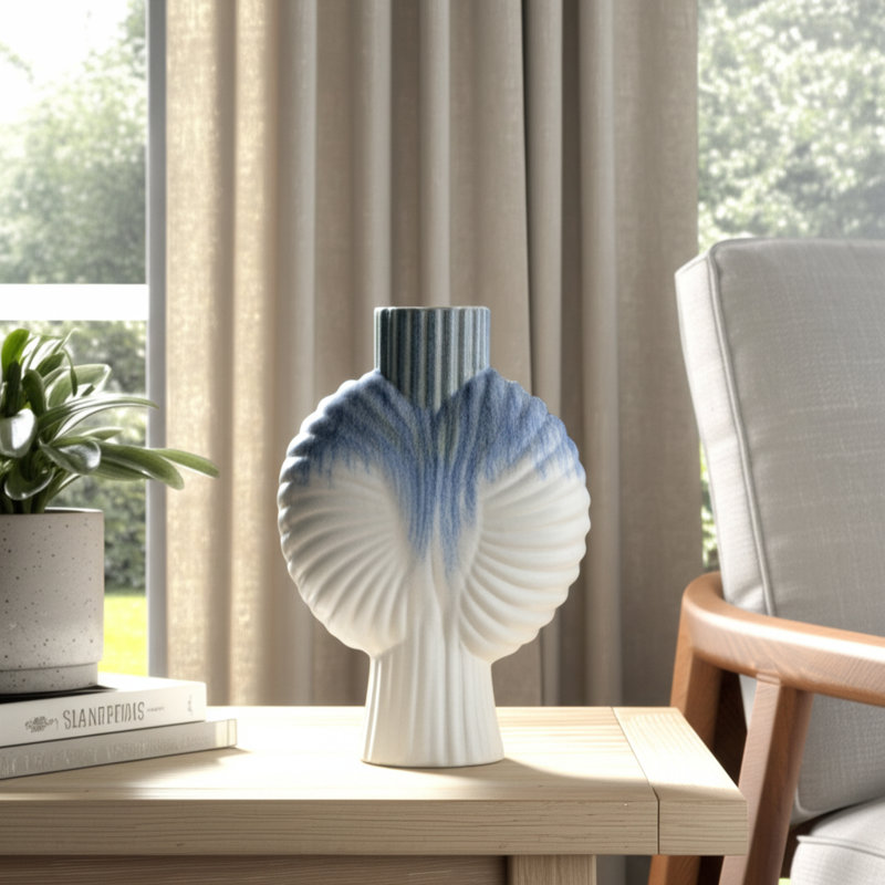 Pottery Earthenware Textured Vase with Tapered Rim and Organic Pattern, 15" H x 11" W x 5" D