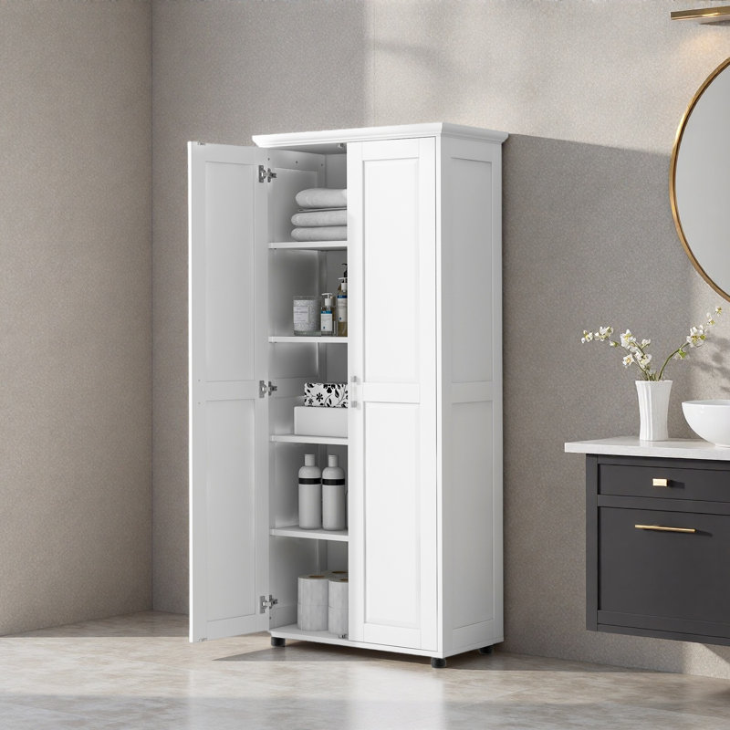 Armoire de rangement avec deux portes pour salle de bain, bureau, tablette réglable, panneau de fibres à densité moyenne