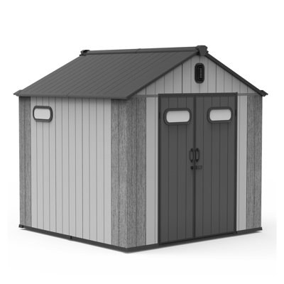 8x8 FT Heavy-Duty Resin Outdoor Storage Shed, Floorless Design / No Base Included, Lockable Waterproof Garden Tool Shed for Patio Furniture & Lawn Mower