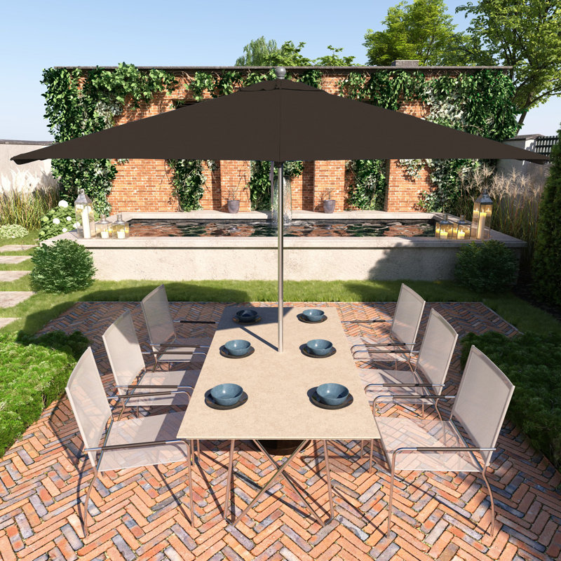 Parasol de terrasse commercial argenté anodisé 11 pieds avec poulie nervurée en fibre de verre à Mocha Pacifica, Brun