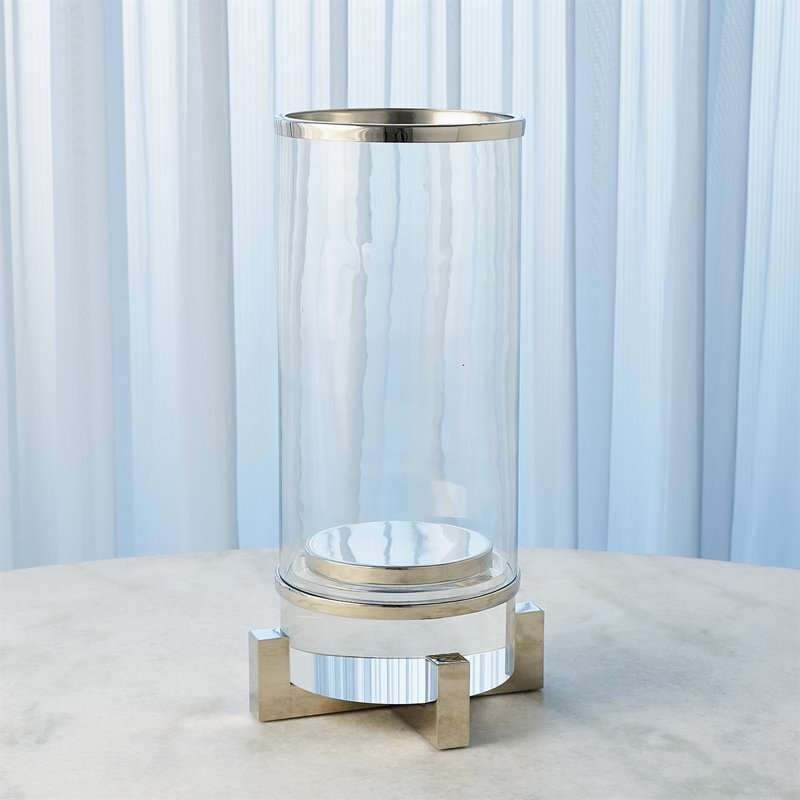 Cylinder Hurricane w/Rim-Nickel, 18" H x 9" W x 9" D