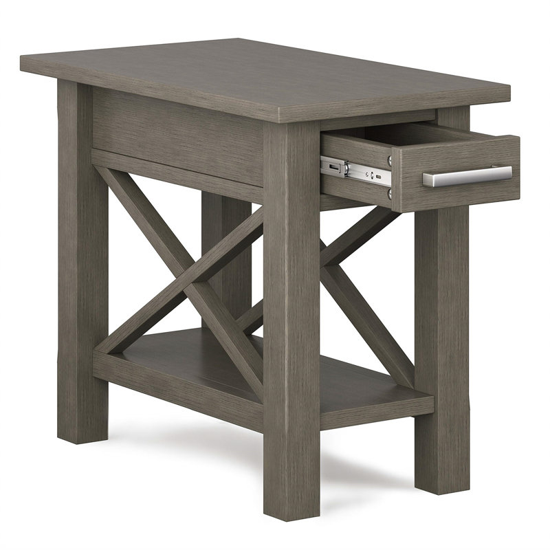 Farmhouse Gray Solid Wood Narrow End Table with Storage