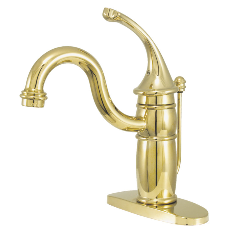 Kingston Brass Georgian Single-Handle 1-Hole Deck Mount Bathroom Faucet with Plastic Pop-Up, Polished Brass