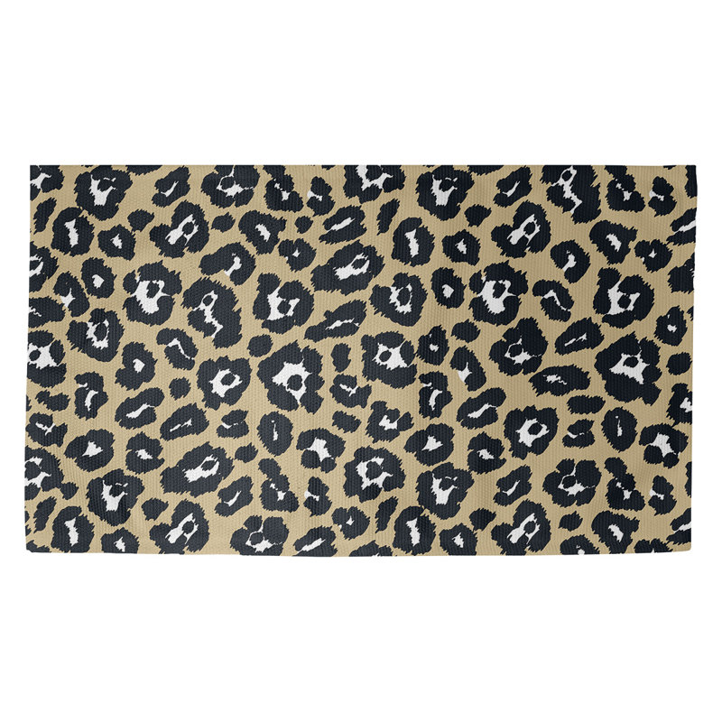 Tapis doré / noir à imprimé animal, Rectangle 5 pi x 7 pi