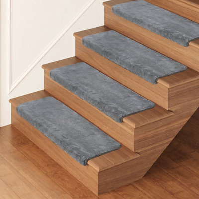 14-Piece Bullnose Non-Slip Carpet Stair Treads for Wooden Steps 9.5 in x 30 in Cushioned Reusable Stair Rugs