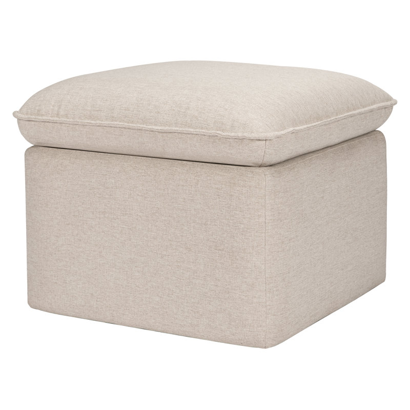 Beige Performance Fabric Square Storage Ottoman with USB Port