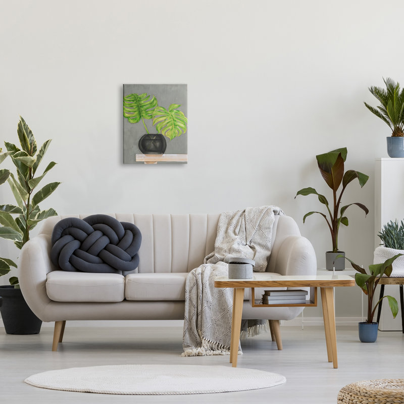 Nature morte verte avec paire de palmiers Monstera par Jennifer Goldberger, H 20 po x l 16 po x P 1,5 po, Toile tendue