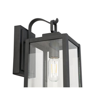 Modern Matte Black Outdoor Wall Sconce Clear Glass Waterproof Aluminum Exterior Light