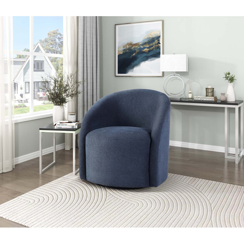 Fauteuil demi-tonneau pivotant en bois massif Boucle, Bleu