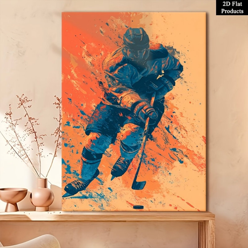 Art mural de joueur de hockey audacieux Topbout - Décoration moderne haut de gamme pour le salon, 40*28inch (100*70*2cm)