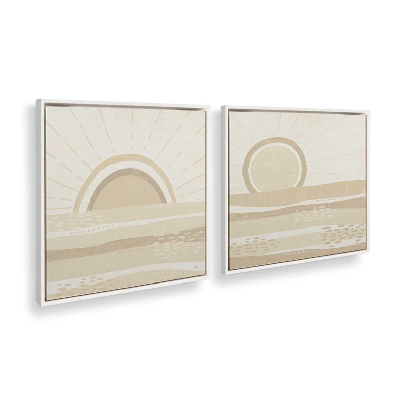 Ensemble de 2 Sandy Sunrise and Sunset, Cadre flottant blanc opaque, H 13 po x l 26 po