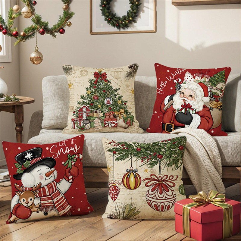 Ensemble de 4 housses de coussin de Noël 18 x 18 pouces Christmas