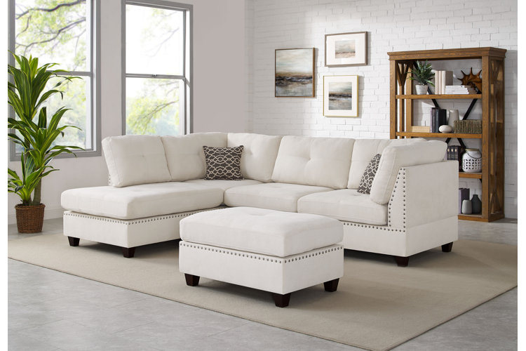 Top Tufted Cushions White Sectionals
