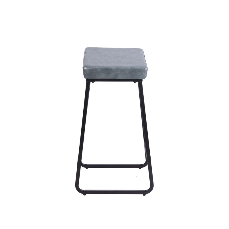 Ebern Designs Senga Bar Stools Set Of 2, Pu Leather, Iron Legs, Blue
