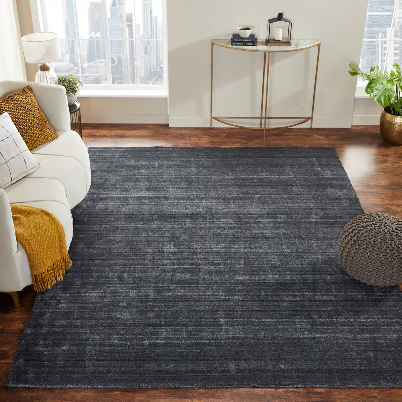 Tapis gris foncé tissé à plat à la main Dona, Rectangle 9 pi 6 po x 13 pi