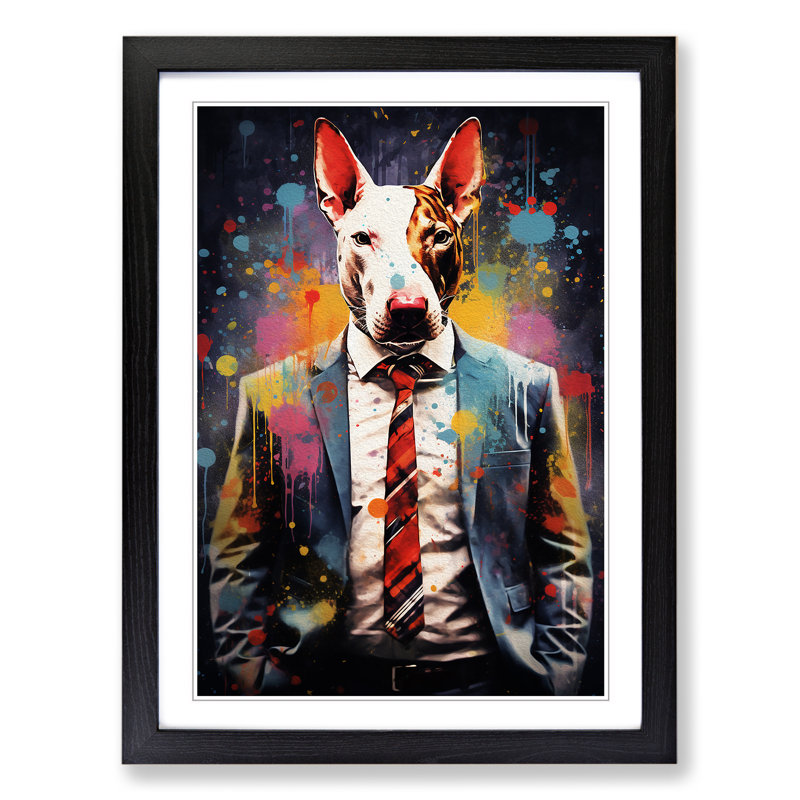 English Bull Terrier Tachisme - Single Picture Frame Print on Wood, Black Framed, 34cm H x 25cm W