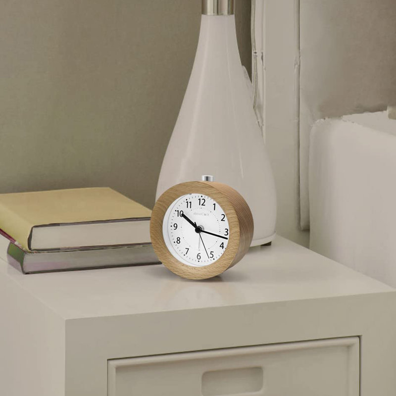Analogue Wood Quartz Movement / Crystal Alarm Tabletop Clock, Natural Wood