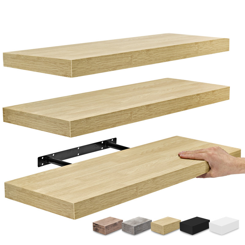 Makalani 3 Piece Solid Wood Floating Shelf, Maple, Maple Wood, 1.5" H x 24" W x 9" D