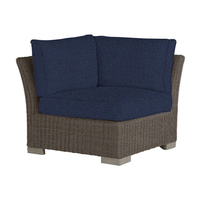 Club Woven Patio Lounge Chair with Cushions, Welt, Black Walnut, Intermix Indigo