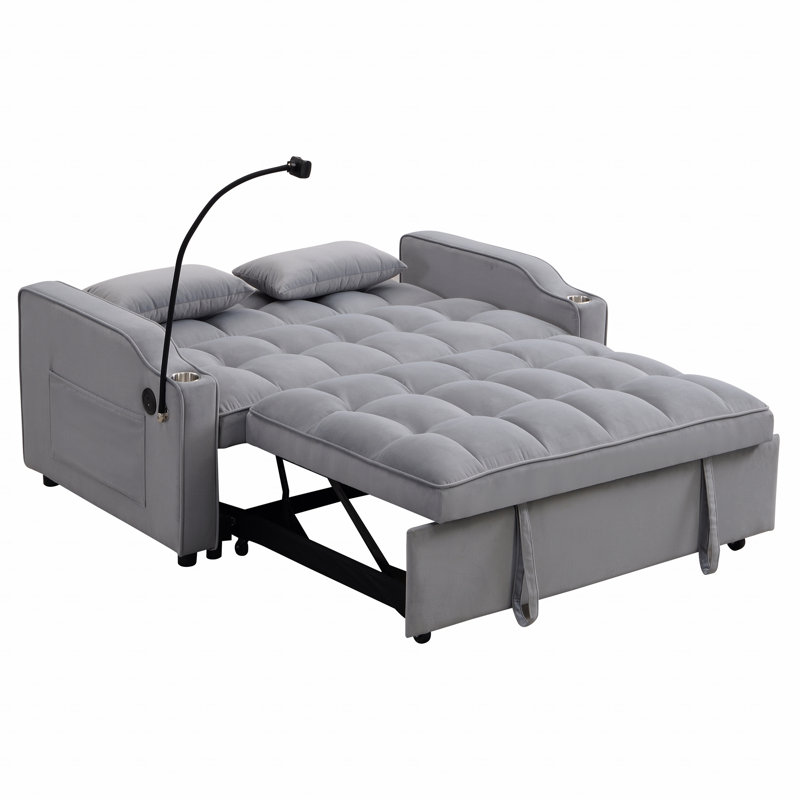 Coussin de futon moderne avec causeuse en velours avec lit gigogne, petit causeuse avec dossier inclinable réglable, coussins décoratifs, poches