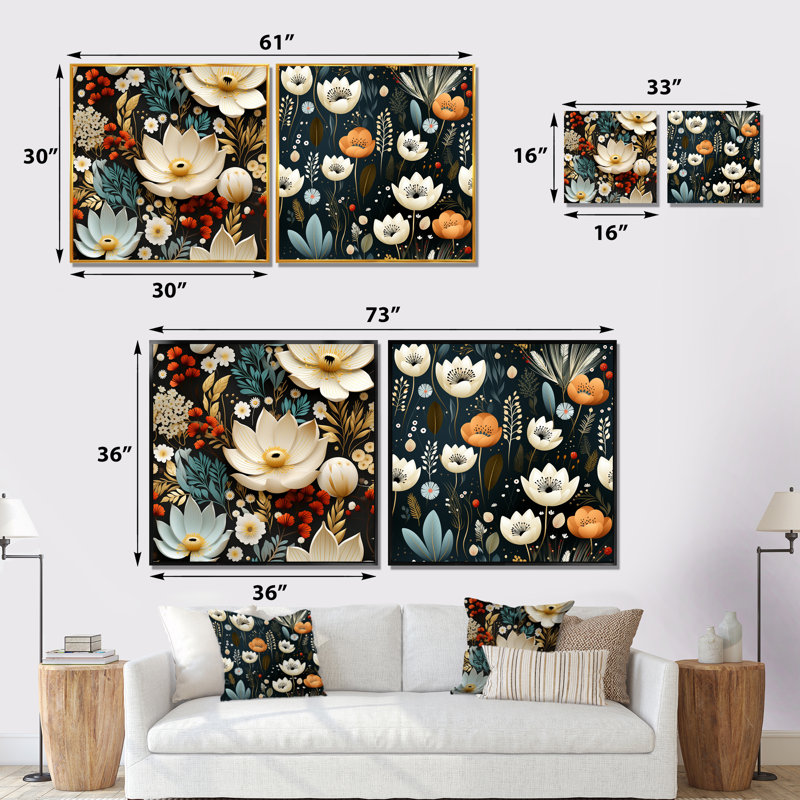 «Whimsical Bohemian Bliss Floral», ensemble de 2 reproductions d'art sur toile, Encadrement brun