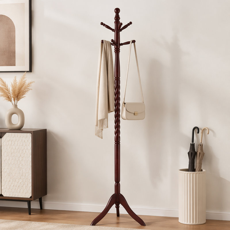 Versatile Merlot Coat Rack with Intricate Post Design for Space Optimization
