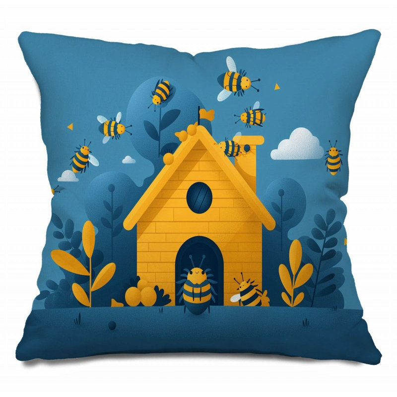 Coussin décoratif Bee House, insectes en sergé de coton, H 16 po x l 16 po