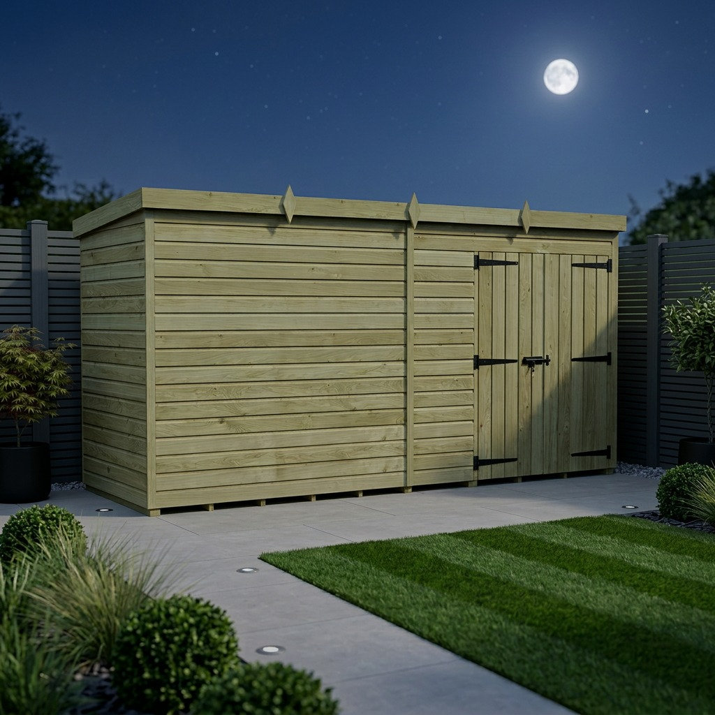 Total Sheds 16ft x 4ft Pent Garden Shed - Double Door - No Windows - Pressure Treated Timber - UK Manufactured