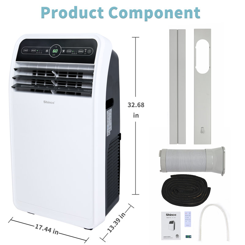 Shinco 10,000 Btu Portable Air Conditioner, Portable Ac Unit With Built-in Cool, Dehumidifier & Fan Modes For Room Up To 300 Sq.ft, Rc, Wi-fi Enabled, 24 Hour Timer, Window Kit