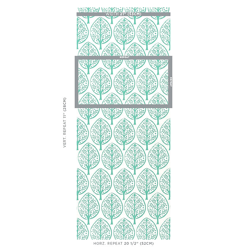 Schumacher x Molly Mahon Tree Wallpaper, Aqua