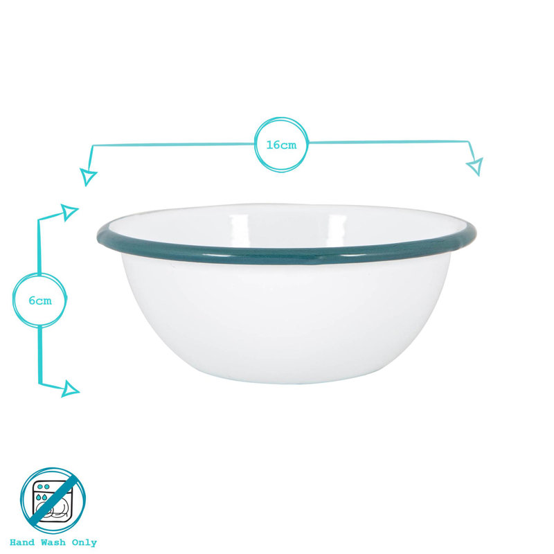 Argon Tableware - White Enamel Bowls - 16cm - Set of 6, Teal