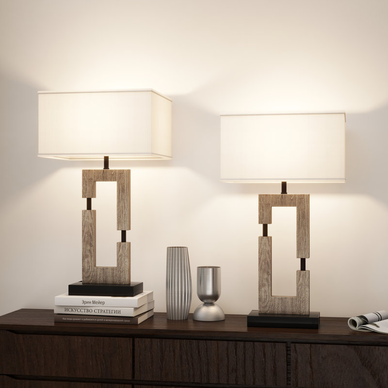 Tomisin USB Table Lamp with Linen Lampshade, Gray, Beige