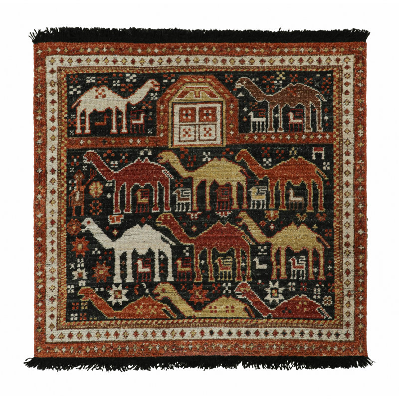 One-of-a-Kind Hand Knotted Area Rug, Square 3'1"