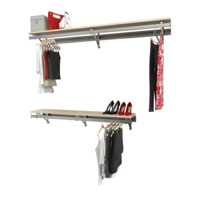 Système de garde-robe à double tablette avec suspension longue (bas 16 po plus court que haut)