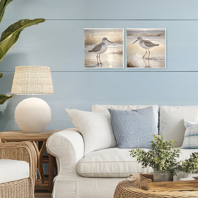 Ensemble de 2 plaques murales Sunpied Sandpipers Wading Shore, design par Susan Arnot