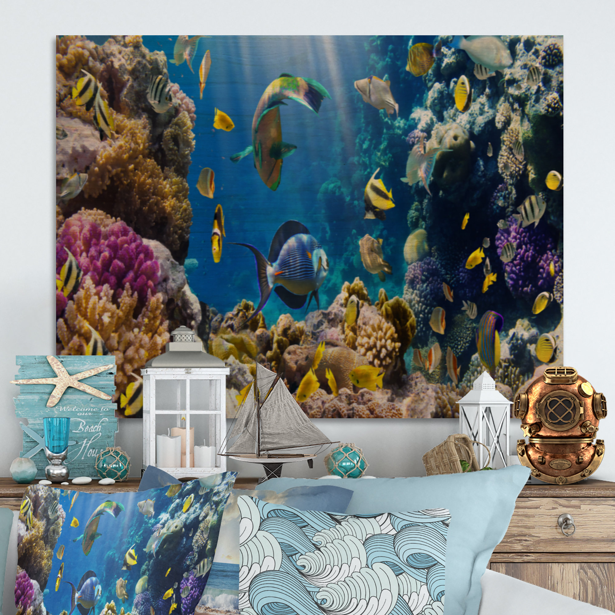 Coral Reef Throw Pillow Cover, Coastal Print