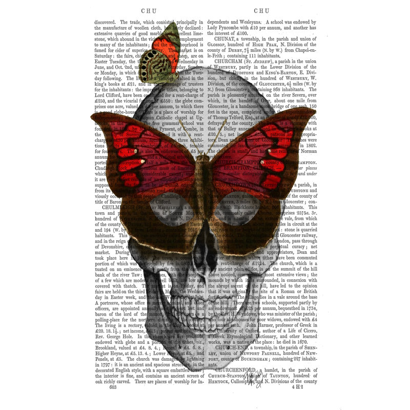 Pink Butterfly Mask Skull by Fab Funky - Wrapped Canvas Print, 76cm H x 51cm W