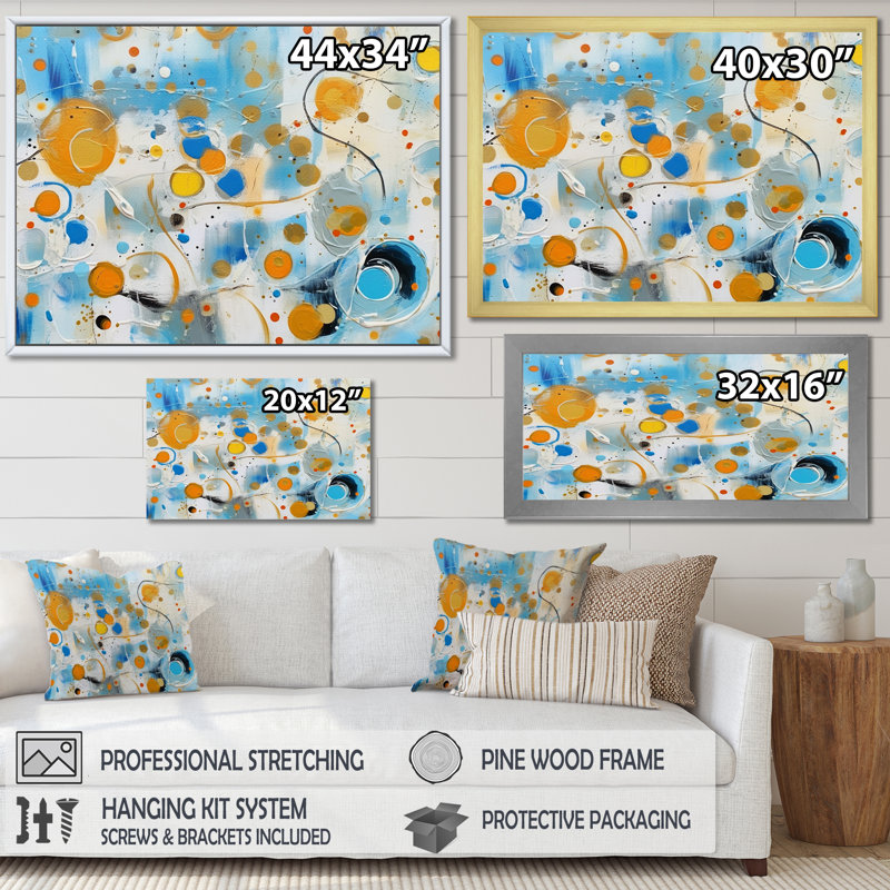 «Teal» blanc et or, abstrait Combat IV sur toile, Cadre flottant doré, H 12 po x l 20 po x P 1 po