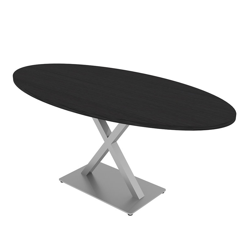 Table de salle de conférence ovale avec x bases, L 72 po x l 36 po, Cyprès noir