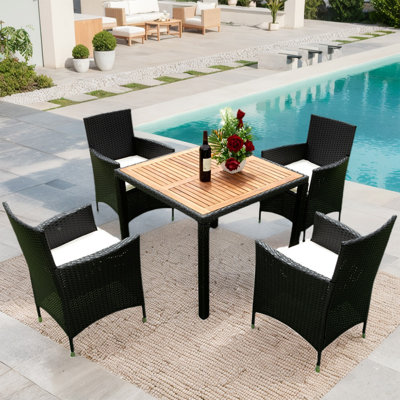 5-Piece Outdoor Patio Ding Set With 4 Chairs and Table, Wicker Dining Table And Chairs Set, All-Weather -  Latitude RunÂ®, B4D9F6A4B4F5472B9CBBF6C5A851933F