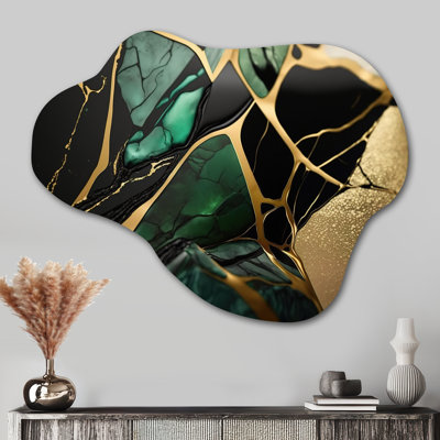 «Abstract Geode Green III - Art mural asymétrique en marbre en métal, impression d'art moderne nuage en métal