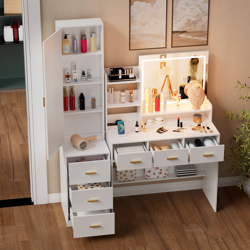 Bureau de coiffeuse avec miroir et lumières