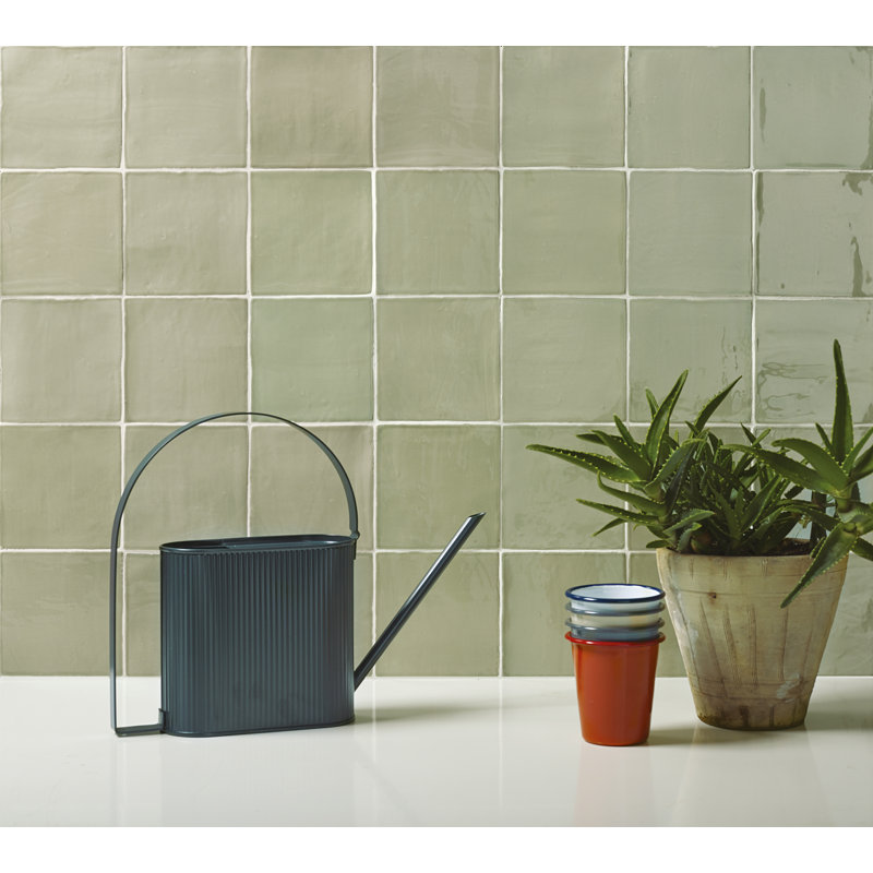 Carreau mural brillant en céramique aspect zellige Maroc 5 po x 5 po, Menthe