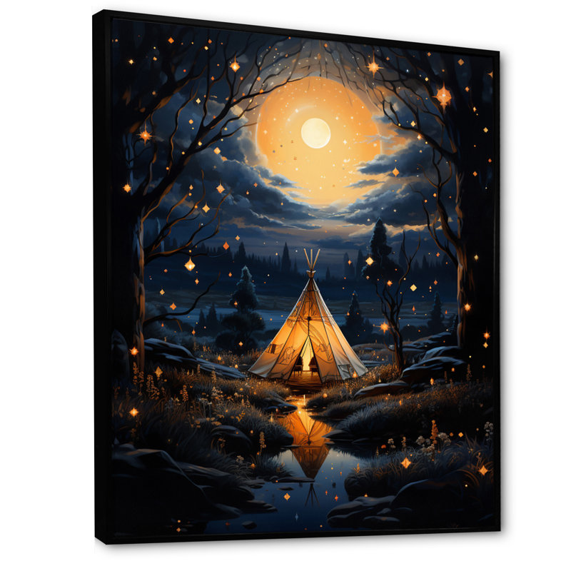 «Blue Native Tipi Celestial Connections II», reproduction sur toile, Cadre flottant noir, H 20 po x l 12 po x P 1 po