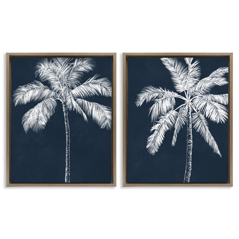 Ensemble de 2 cadres flottants Blue Palms, scène par Leah Noel Art, Cadre flottant orme Montalcino, H 31 po x l 25 po